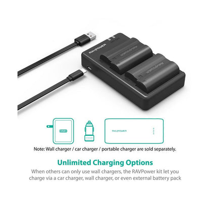 RAVPower EN-EL15 Camera Battery Charger with 2pcs Batteries Set for Nikon Cameras ENEL15