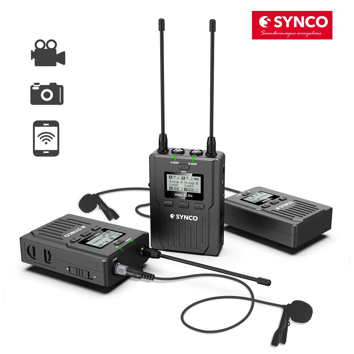 Synco WMic-T2 96-Channel UHF Metal Wireless Microphone with Dual Transmitters and Receiver Audio