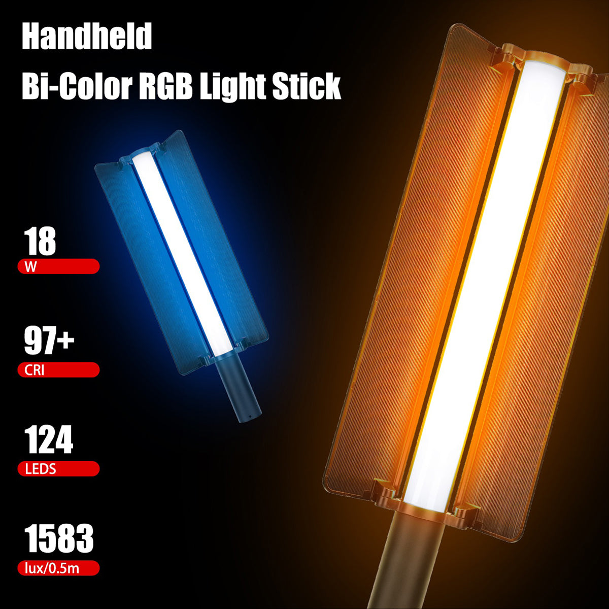 LUXCEO P520 RGB LED Light Wand Stick With Barndoor Built-in Battery 36 Colors Studio Tiktok Lighting