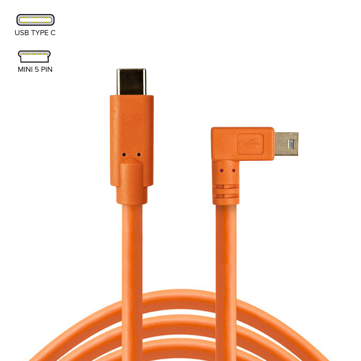 STUDIOMATE USB Type C to Mini 5 Pin Right Angle Orange Cable Connector 5 meters 5m