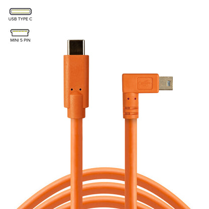 STUDIOMATE USB Type C to Mini 5 Pin Right Angle Orange Cable Connector 5 meters 5m