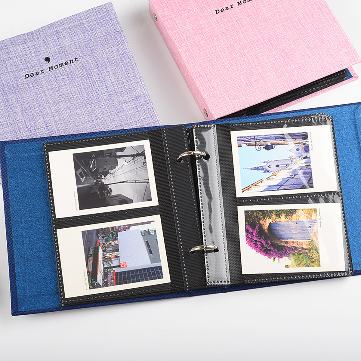 Photo Album 100 Sheets Pockets Slots Linen Hardcover 2-Ring Binder for Fujifilm Instax Mini Films