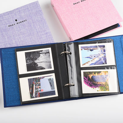 Photo Album 100 Sheets Pockets Slots Linen Hardcover 2-Ring Binder for Fujifilm Instax Mini Films