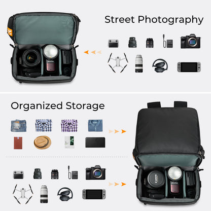 K&F Concept KF13.129 Alpha Collapsible Camera Bag 2 Way 22L for Photographers Business Trip Travel Everyday Bags Black