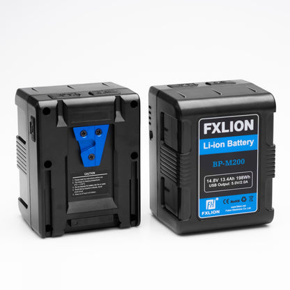 Fxlion 198Wh Square V-mount Battery 2 Battery Kit w/ Mini Dual V-mount Charger / V-lock Kit w/ Charger | V Mount Battery for Studio, Photo & Video LED Lights and Camera