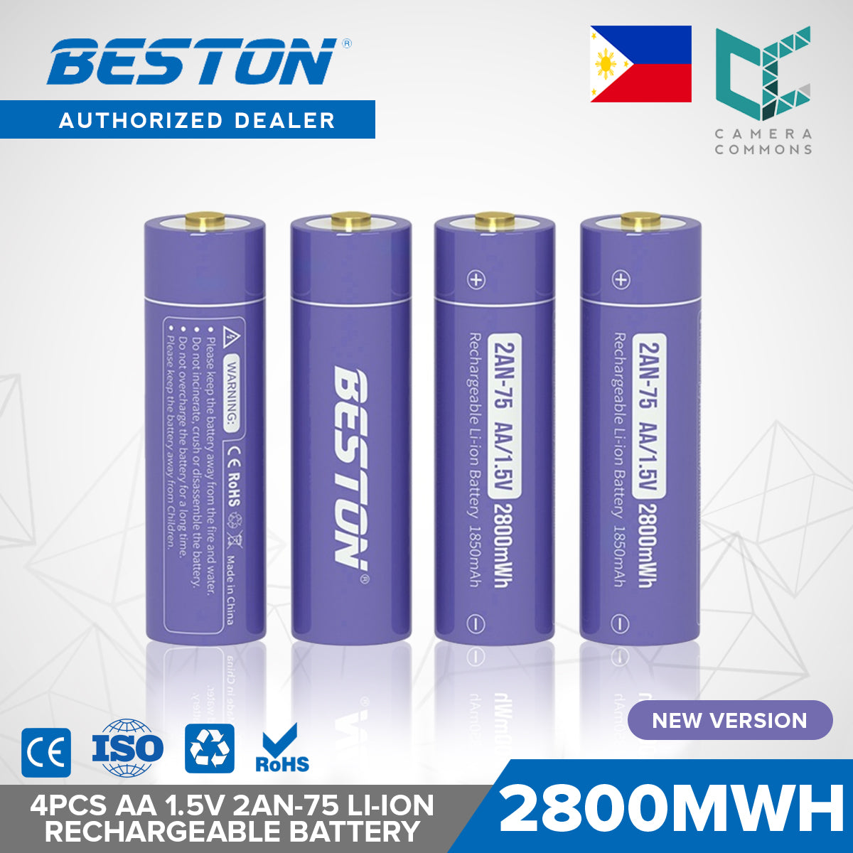 Beston 4pcs AA 1.5V 2800mWh 2AN-75 Li-ion Rechargeable Batteries