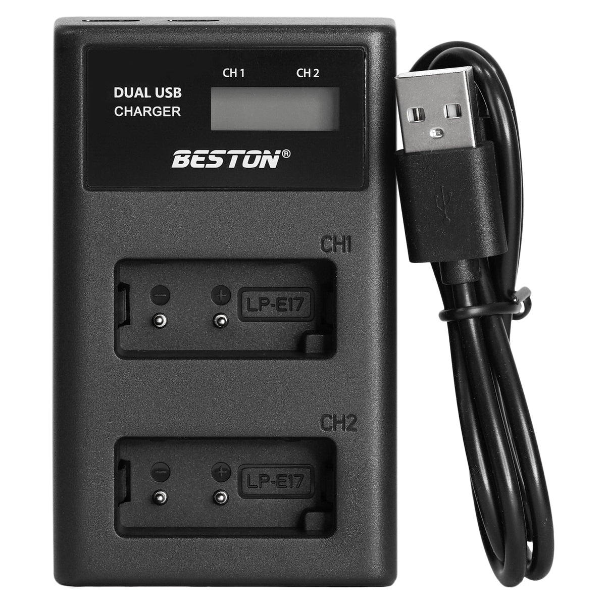 BESTON LP-E17 LCD Dual USB Charger (Micro USB Type-C) for Canon Camera Batteries LPE17