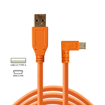 STUDIOMATE USB 2.0 Type A to Mini 5 Pin Right Angle Orange Cable Connector 5 meters 5m