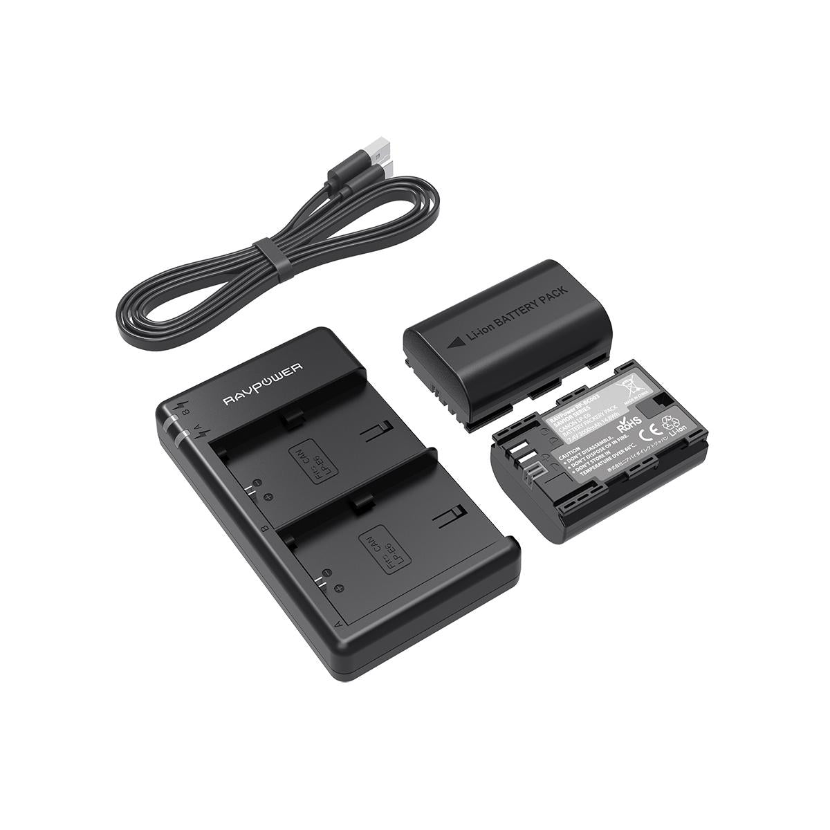 RAVPower LP-E6 Camera Battery Charger with 2pcs Batteries Set for Canon Cameras LPE6