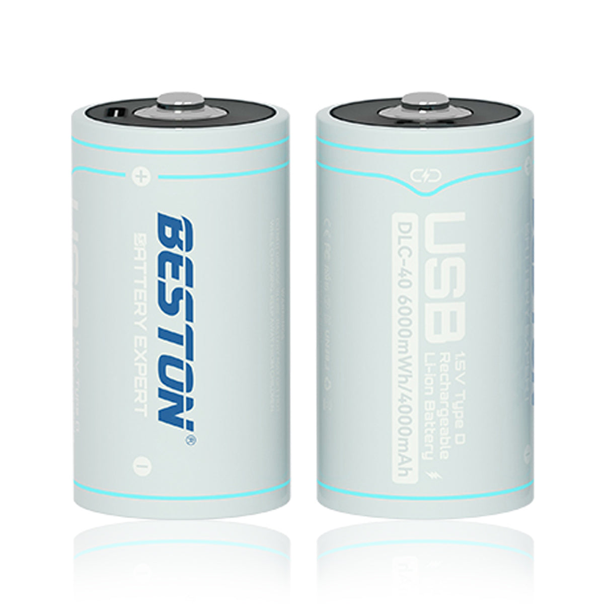 Beston 1pc Type D Size 1.5V Li-ion 6000mwh Type C Rechargeable Lithium Battery DLC-40 with Cable