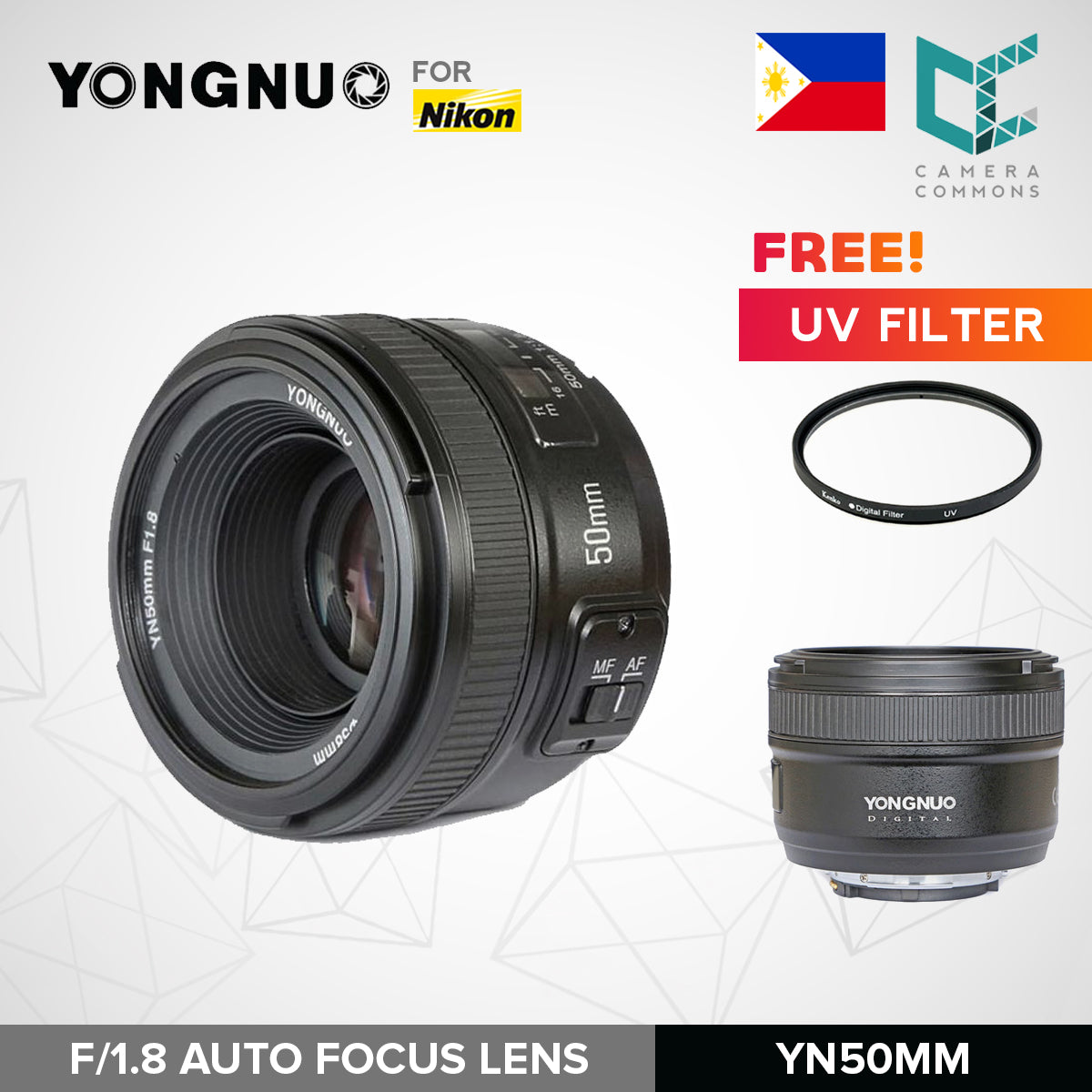Yongnuo YN50mm f/1.8 Standard Prime Lens with Auto Focus for Nikon F Mount DSLR Camera 50mm