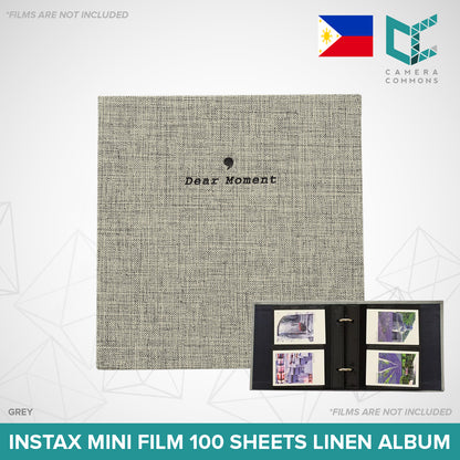 Photo Album 100 Sheets Pockets Slots Linen Hardcover 2-Ring Binder for Fujifilm Instax Mini Films