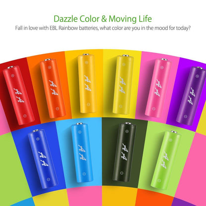 EBL Multi Color 10 Pack 1.2V AA Size 2500mAh Rechargeable battery - Ni-MH NiMH Multicolor 10 pc Batteries Camera Commons PH
