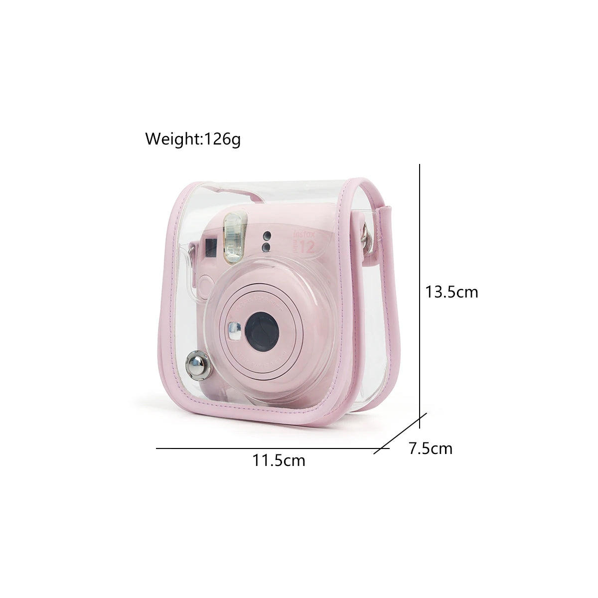 Clear Jelly Case Water Resistant Transparent Protective Cover Sling Bag for Fujifilm Instax Mini 12 Instant Camera