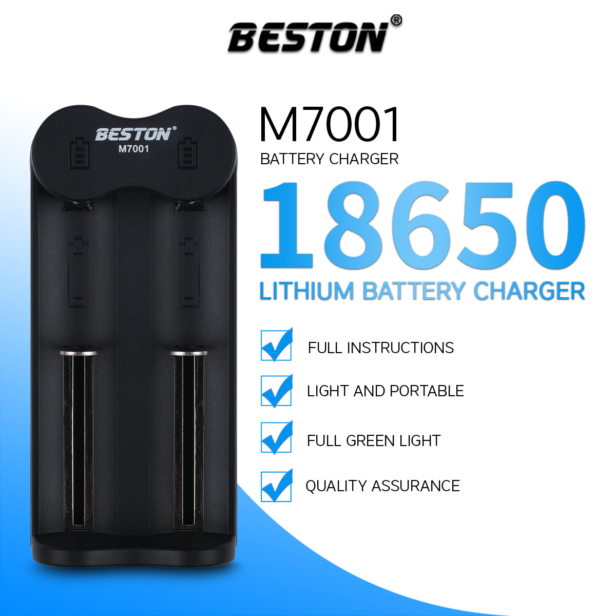 Beston M7001 2-Bay Battery Charger for 20700 / 21700 / 26650 3.7 V Rechargeable Battery BST-M7001