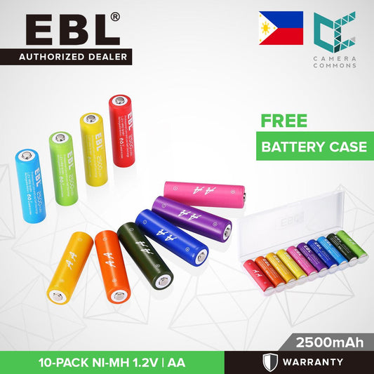 EBL Multi Color 10 Pack 1.2V AA Size 2500mAh Rechargeable battery - Ni-MH NiMH Multicolor 10 pc Batteries Camera Commons PH