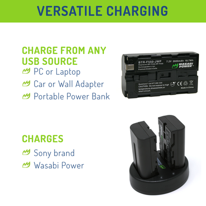 Wasabi Power NP-F330 NP-F530 NP-F550 NP-F570 Dual Kit Battery Plug Charger for Sony Cameras NPF550