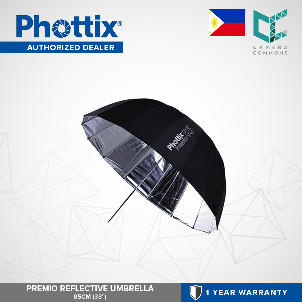 Phottix Premio Reflective Umbrella 85cm 33 Inches Black and Silver PH85372