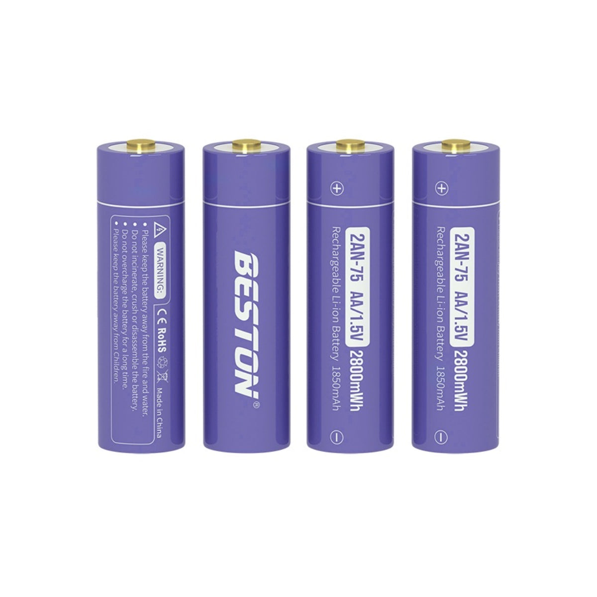 Beston 4pcs AA 1.5V 2800mWh 2AN-75 Li-ion Rechargeable Batteries