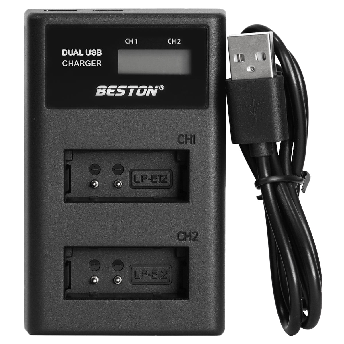 BESTON LP-E12 LCD Dual USB Charger (Micro USB Type-C) for Canon Camera Batteries LPE12
