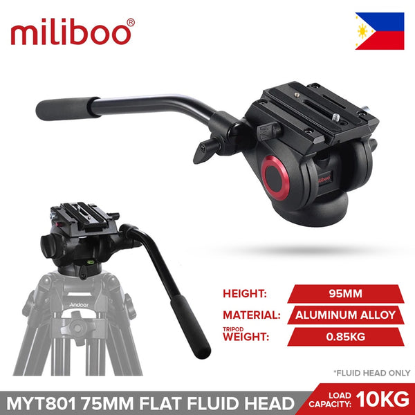 Miliboo MYT801 Fluid Head with 75mm Flat Base and Handle for Tripod