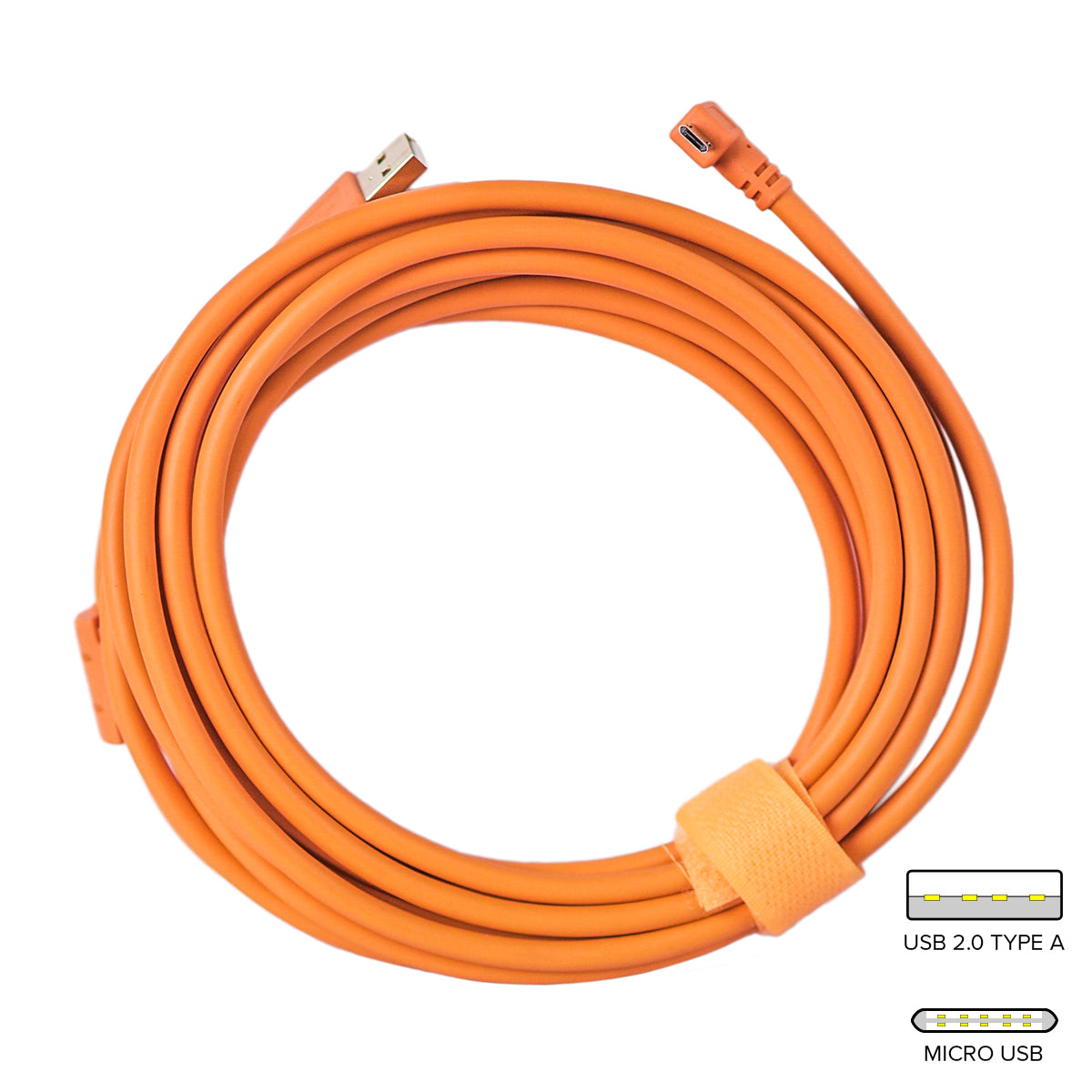 STUDIOMATE USB 2.0 Type A to Micro USB Right Angle Orange Cable Connector 5 meters 5m