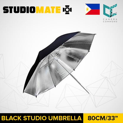 STUDIOMATE 80cm/33 inch Black Silver Umbrella Studio Photography Diffuser Umbrella for Camera Flash or Strobe