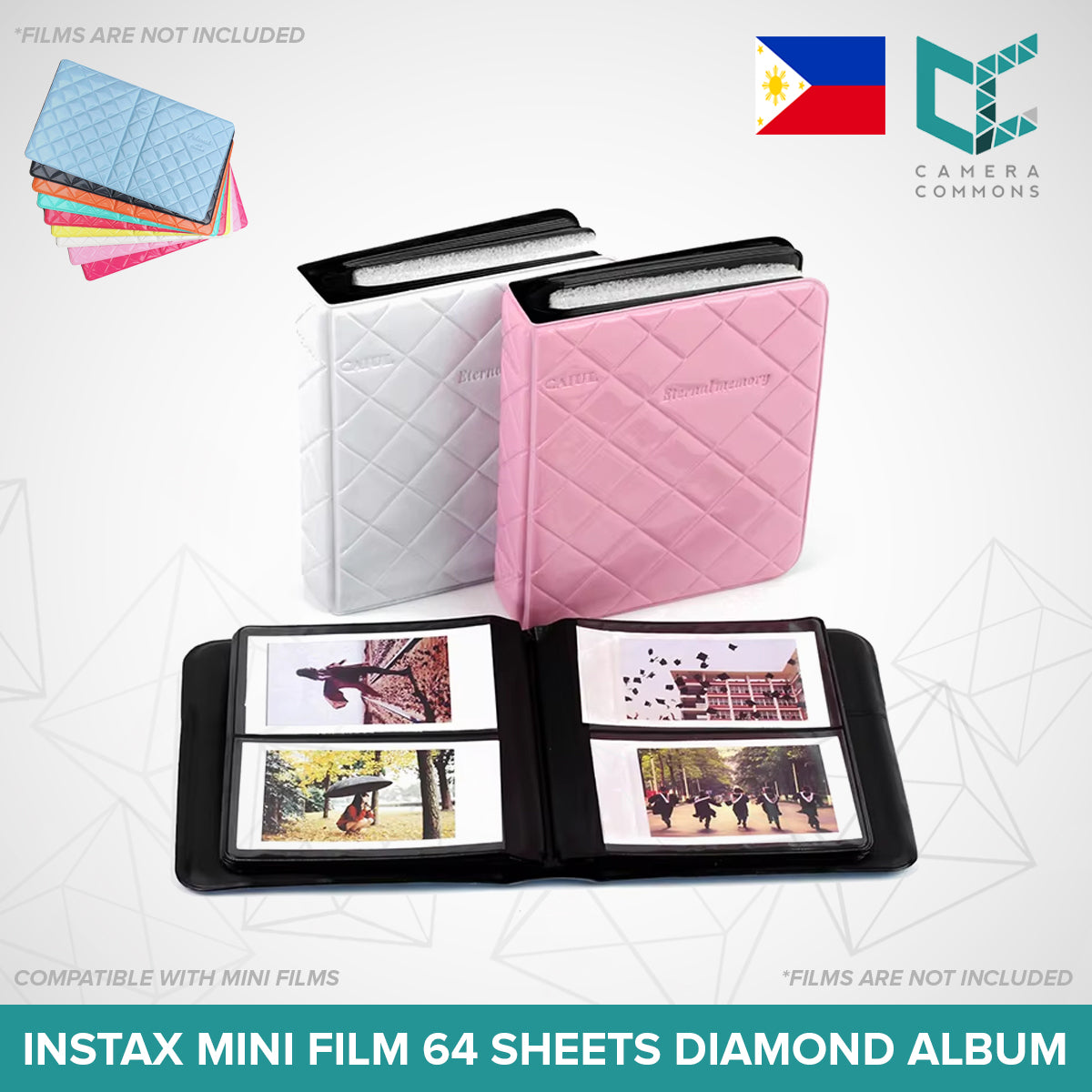 Photo Album 64 Sheets Pockets Slots Plain Diamond Pattern for Fujifilm Instax Instant Mini Films