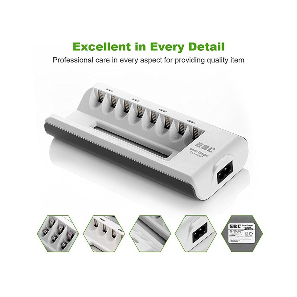 EBL 8 Bay Smart Battery Charger for AA , AAA , Ni-MH , Ni-CD Rechargeable Batteries NiMH NiCD Camera Commons PH