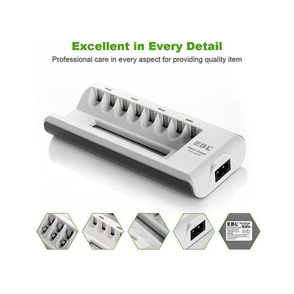 EBL 8 Bay Smart Battery Charger for AA , AAA , Ni-MH , Ni-CD Rechargeable Batteries NiMH NiCD Camera Commons PH