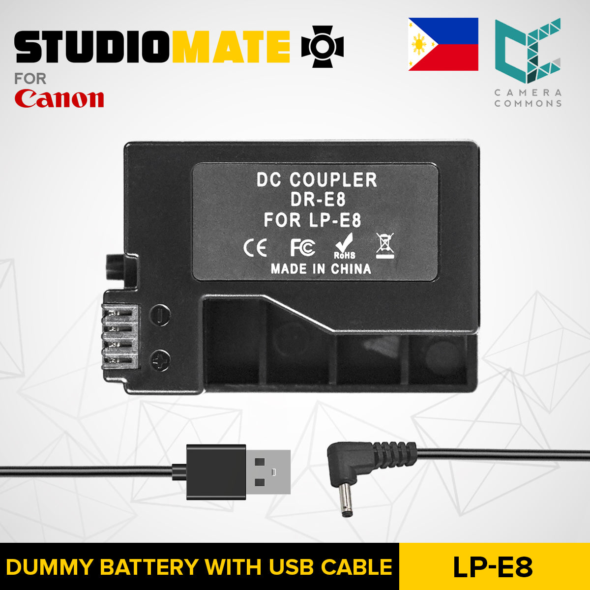 STUDIOMATE Dummy Battery LP-E8 with USB Cable for Canon Cameras E8