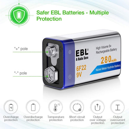 EBL 9V 280mAh Rechargeable battery - Ni-MH - Camera Commons PH