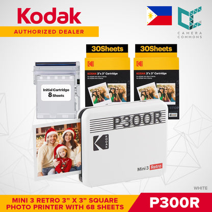 Kodak Mini 3 Retro Square 3"x3" Bluetooth Photo Printer Set 4PASS Borderless Print P300R