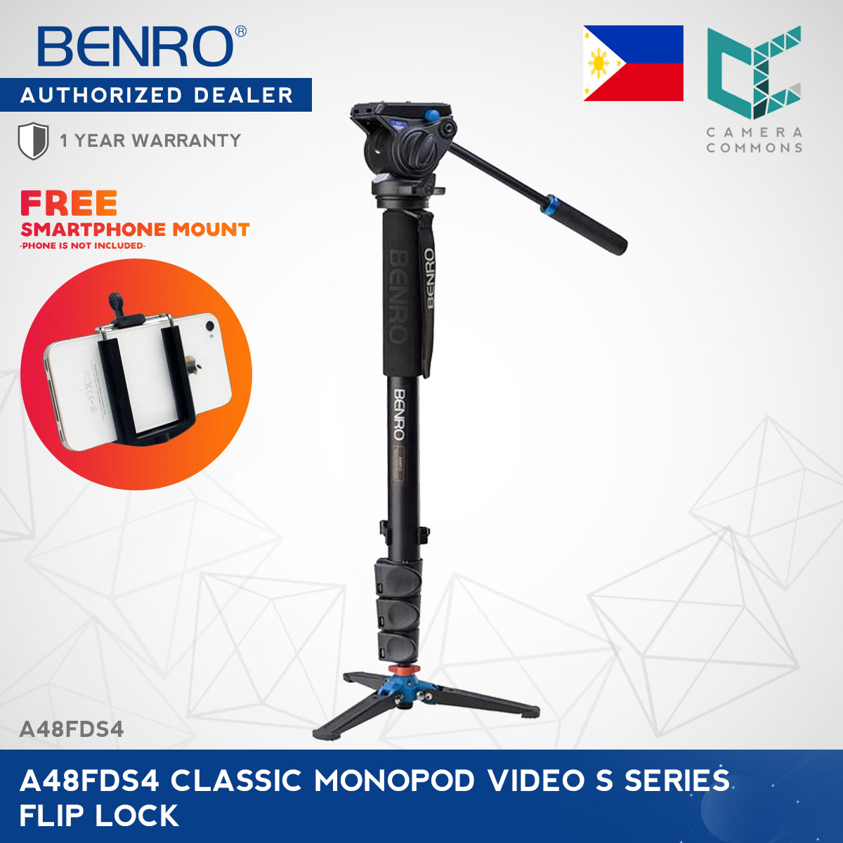 Benro A48FDS4 A48FDS4PRO Series 4 Aluminum Monopod Flip Lock