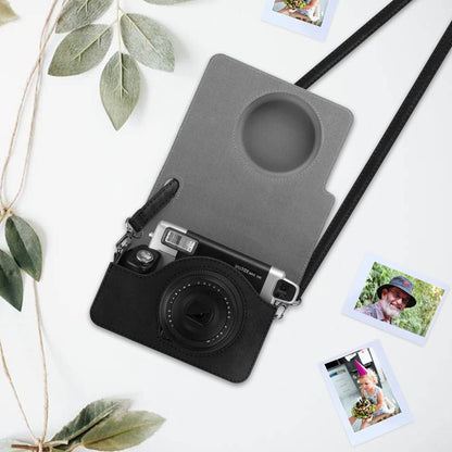 Leather Bag Case Cover Pouch Protector Shoulder Strap Black for Fujifilm Instax Wide 300 Instant Print Camera