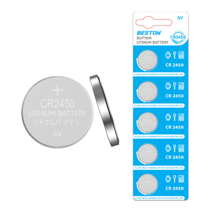 Beston CR2450 Button Cell Lithium Battery Li-ion Coin 3V 3 Volts (Pack of 5)