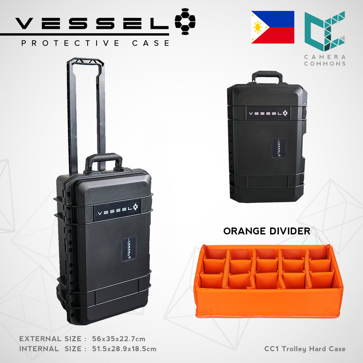 VESSEL CC1 Trolley Hard Case Camera Photography Equipment Case with Wheels (Black)