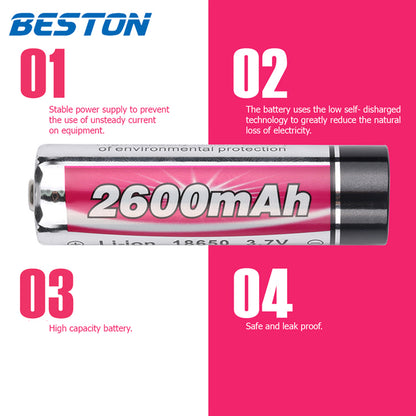 Beston 18650 3.7V Rechargeable Lithium Ion Battery Li-ON Large Capacity 2600MAH (Pointed Top)