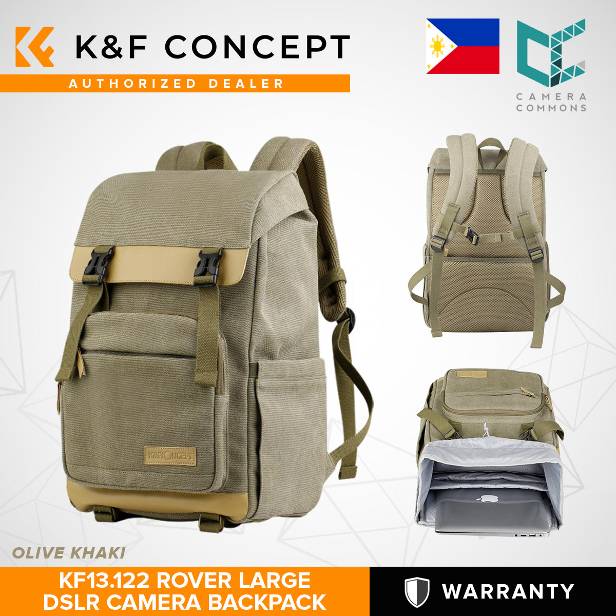 K&F Concept Rover Olive Khaki Professional Camera Backpack with Removable DSLR Case fit up to 15.6" Laptop - 18L | KF13.122
