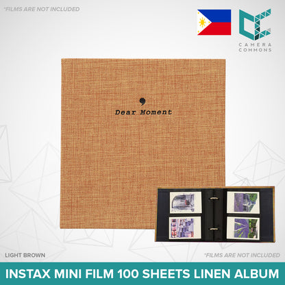 Photo Album 100 Sheets Pockets Slots Linen Hardcover 2-Ring Binder for Fujifilm Instax Mini Films