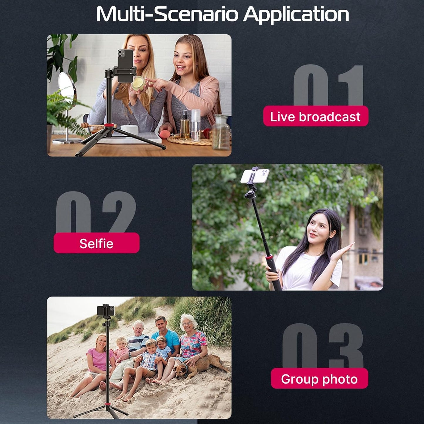 Ulanzi MT-44 Extendable Phone Vlogging Portable Stand Mini Tripod 146cm Selfie Stick 2502