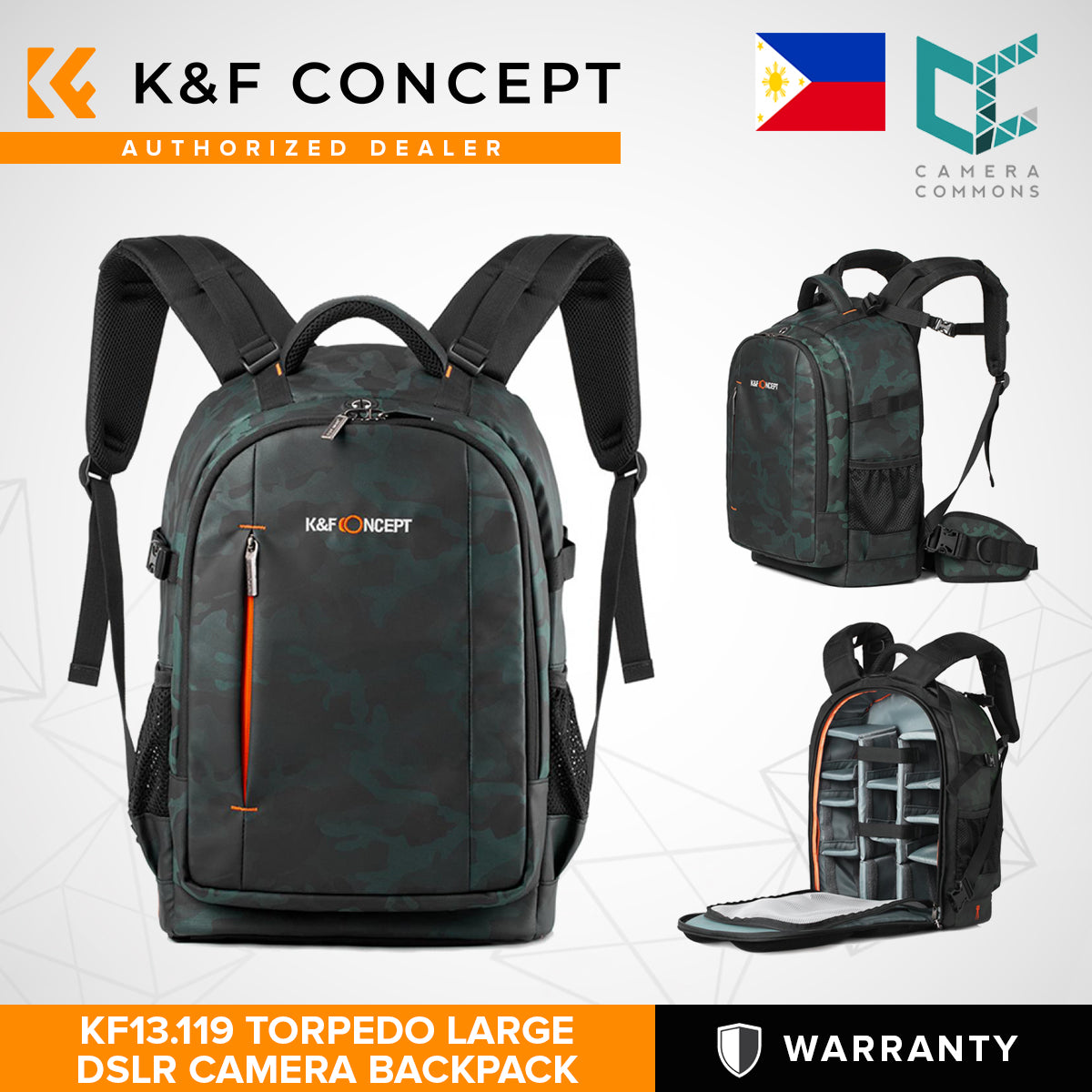K&F Concept KF13.119 Torpedo Multifunctional Large DSLR Camera Backpack for Outdoor Travel Photography 31*24*46cm