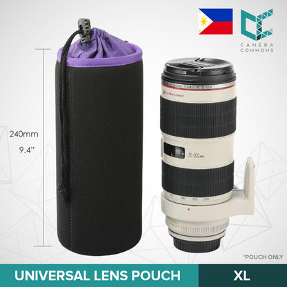 Universal Lens Pouch Photo Protective Soft Neoprene Black Purple for DSLR Camera