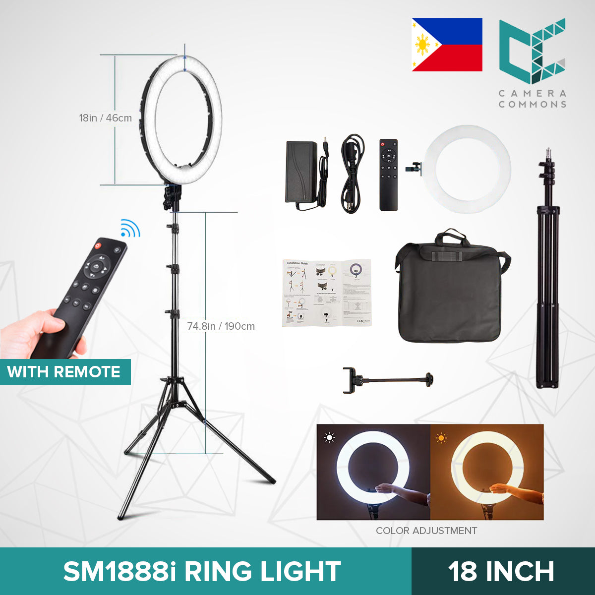 SM1888i 18 inches LED Ring Light Photographic Lighting for Photo Video Studio Vlog Beauty Photography Lamp