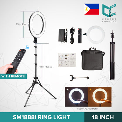 SM1888i 18 inches LED Ring Light Photographic Lighting for Photo Video Studio Vlog Beauty Photography Lamp