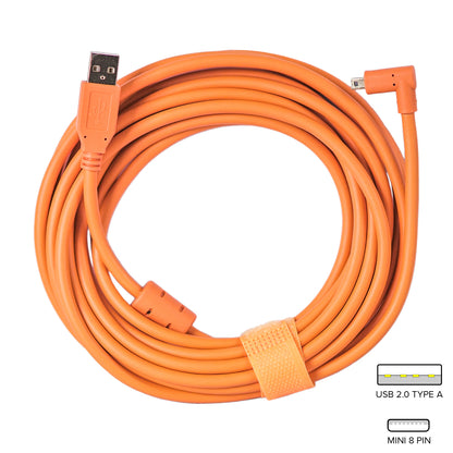 STUDIOMATE USB 2.0 Type A to Mini 8 Pin Right Angle Orange Cable Connector 5 meters 5m