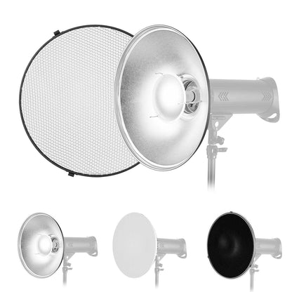 Silver Bowens Mount Beauty Dish 55cm 22" +Honeycomb Grid+Diffuser Sock for Professional Photography