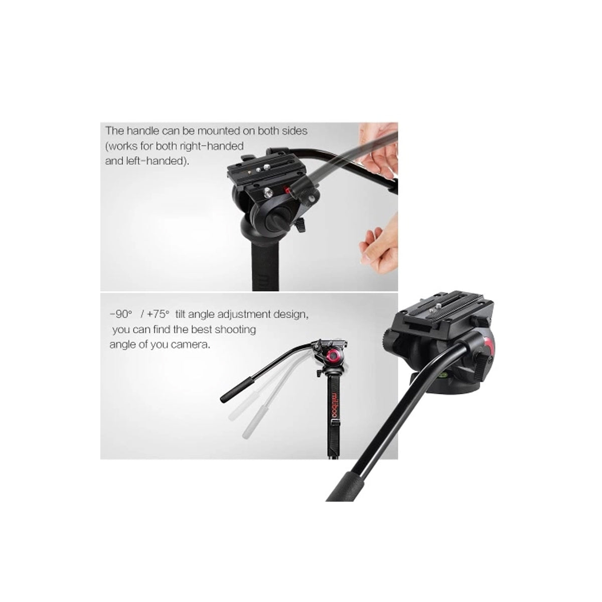 Miliboo MYT801 Fluid Head with 75mm Flat Base and Handle for Tripod