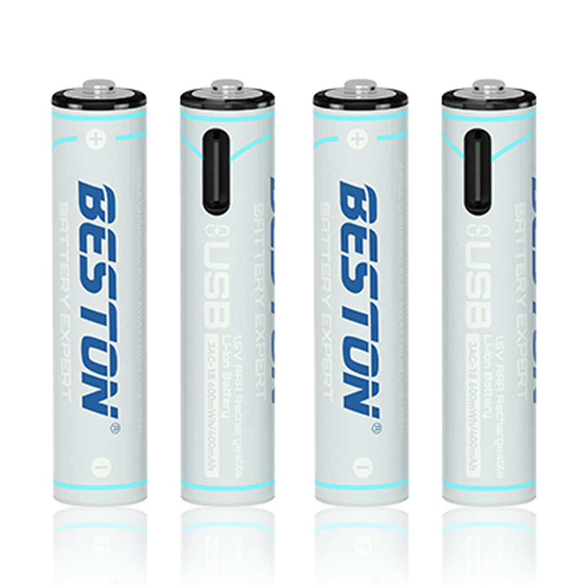 Beston 4pcs AAA 1.5V Li-ion 600mwh USB to Type C Rechargeable Lithium Battery 3AC-18 with Cable