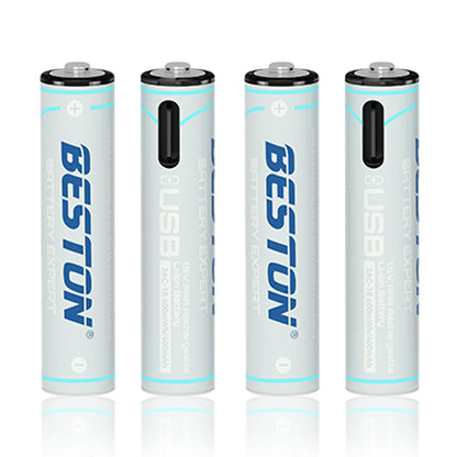 Beston 4pcs AAA 1.5V Li-ion 600mwh USB to Type C Rechargeable Lithium Battery 3AC-18 with Cable